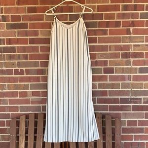 Off-White and Blue Striped Dress